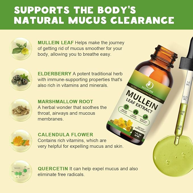 (2 Pack) 98% Absorption Mullein Drops for Lungs, Powerful 5 in 1 Mullein Leaf Herbal Blend Extract, Natural Lungs Support Supplement for Lungs Cleanse & Detox and Respiratory Lung Health