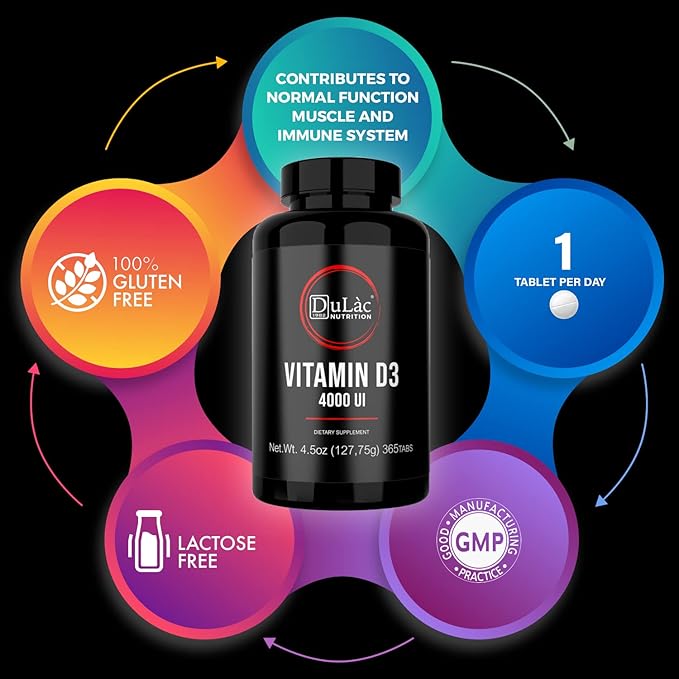 Dulàc - Vitamin D3 4000 IU Supplement, Promotes Calcium & Phosphorus Absorption, Supports Bones, Teeth, Muscles & Immune System, 365 Tablets, Made in Italy