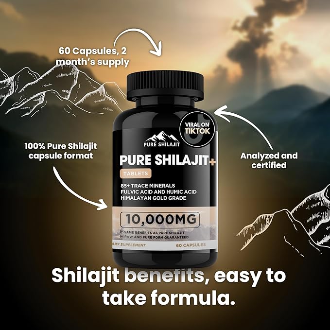 Capsules, Maximum Potency Organic Pills with Trace Minerals for Energy & Immune Support, for Men & Women, Natural Supplement from Himalayan Resin, 60 Tablets