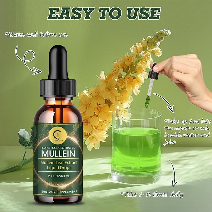 (2 Pack) Mullein Drops for Lungs - High Potency Mullein Leaf Extract for Lung Detox & Cleanse, Support for Respiratory, Immune, Digestive System, Natural Mullein Liquid Tincture, Non-GMO, 4 FL OZ