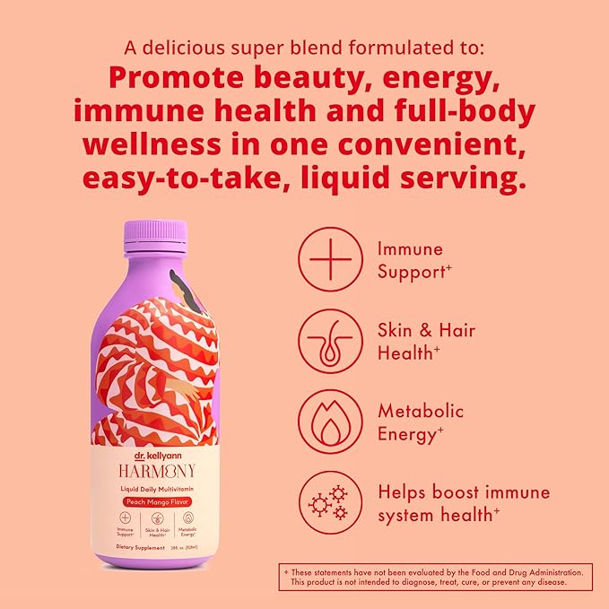 Dr. Kellyann Harmony Liquid Multivitamin (28 fl oz) – Vegan Daily Vitamins for Men & Women, Non-GMO, Overall Health