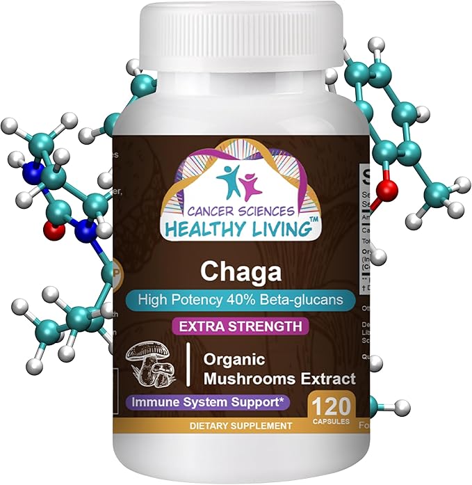 Cancer Sciences Chaga Wellness Mushrooms Supplement, USDA Certified Organic Mushroom Extract, Extra Strength 1,500 mg, High Potency 40% Beta-Glucans, Immune Support, Gut Health, Antioxidant, 120 Caps
