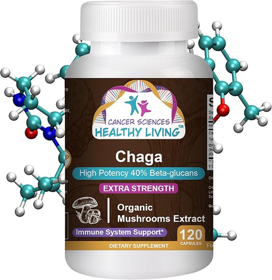 Cancer Sciences Chaga Wellness Mushrooms Supplement, USDA Certified Organic Mushroom Extract, Extra Strength 1,500 mg, High Potency 40% Beta-Glucans, Immune Support, Gut Health, Antioxidant, 120 Caps