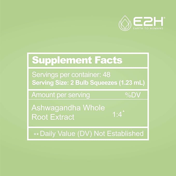 E2H Ashwagandha Liquid Drops - All-Natural Ashwagandha Supplement for Stress Relief and Mood Enhancer- Organic Ashwagandha Root Extract Effective Cortisol Manager | Non-GMO, Vegan (2 Bottles)