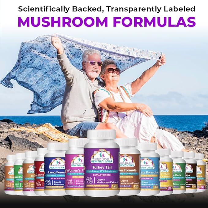 CANCER SCIENCES Turkey Tail Wellness Mushrooms Supplement, USDA Certified Organic Extract, Extra Strength 1,500 mg, High Potency 40% Beta-Glucans, Gut & Immune Support, Natural Digestive, 120 Capsules