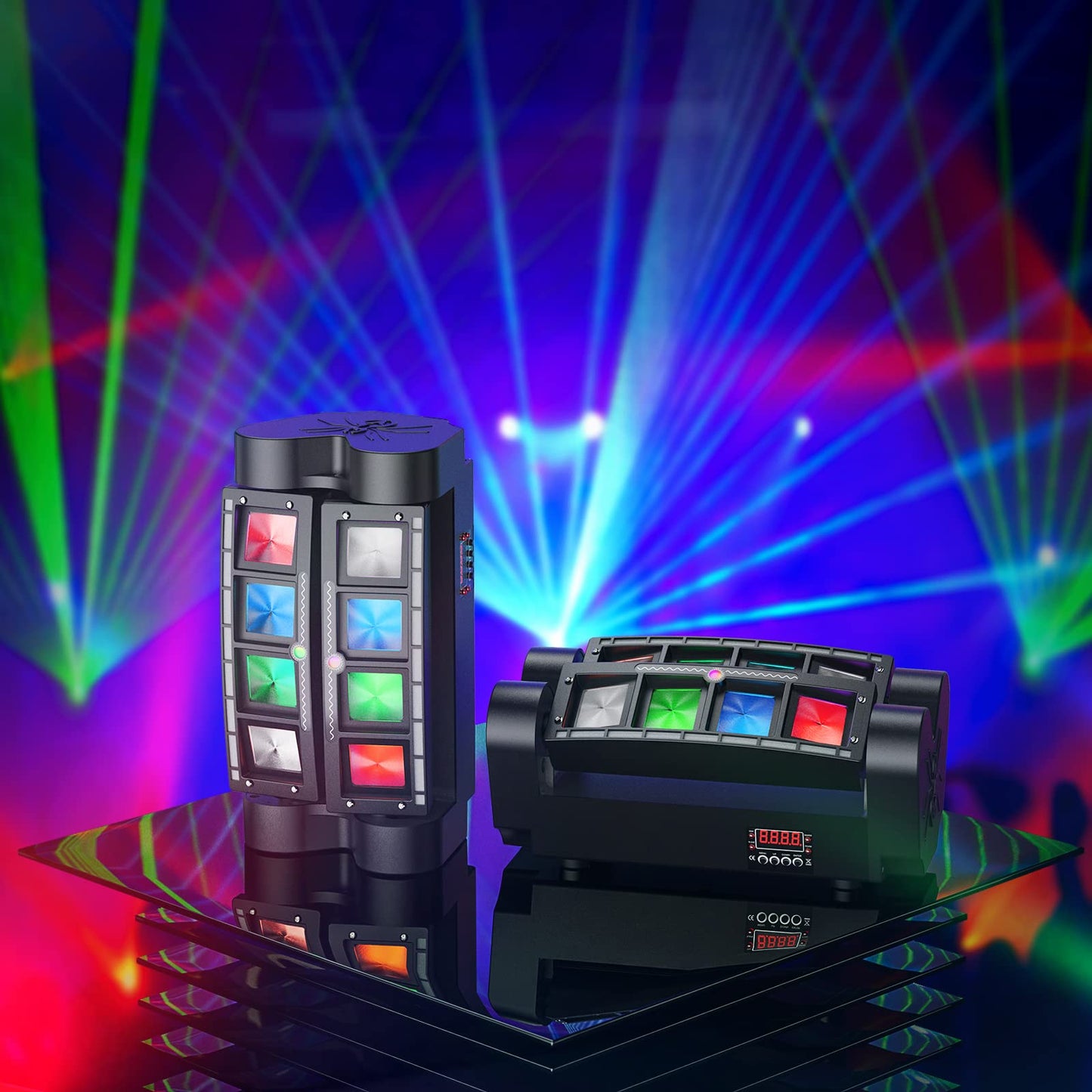 U`King Spider Moving Head Light 8x10W RGBW LEDs Beam DJ Lights and 2 Pixel Light & Laser Lights, Sound Activated/DMX-512 Control Party Disco Wedding Live Stage Lighting, 3 in 1 New Version