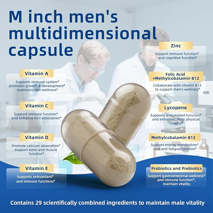 (2 Pack) Multivitamin for Men - Daily Mens Multivitamins with Vitamin D, B12, Zinc, Folic Acid, Lycopene and Prebiotics for Men's Wellness, Immune Support, Energy and Vitality, 240 Capsules