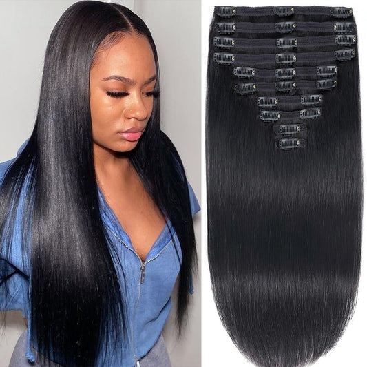 Canaryfly Clip In Hair Extensions Real Human Hair,14Inch 10Pcs With 24Clips 150G,Straight Clip In Hair Extensions For Black Wome