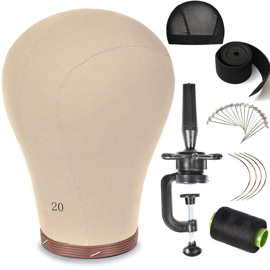 ZGCYSMHT 20 Inch Wig Head Cork Canvas Block Head Mannequin Head With Stand for Making Wigs (20inch)