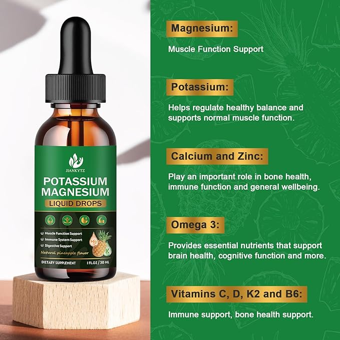 (2 Pack) Potassium Magnesium Supplement for Immune Health & Muscle Support, High Absorption, Triple Magnesium Complex with Glycinate, Taurate, Citrate and Potassium, Pineapple Flavour, 1 Fl Oz