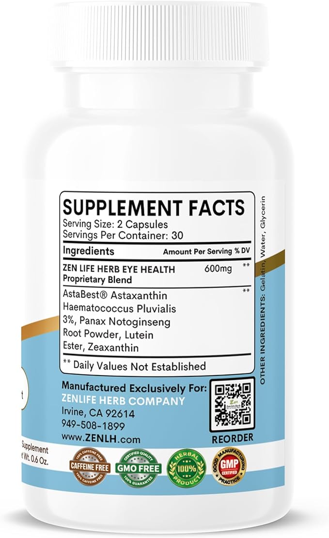Eye Health with Panax Notoginseng Astaxanthin Lutein and Zeaxanthin (60 Capsules)