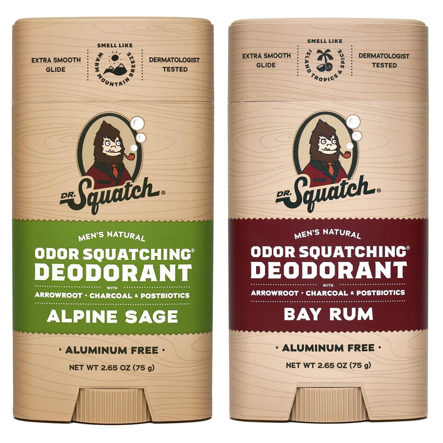 Dr. Squatch Natural Deodorant for Men – Odor-Squatching Men's Deodorant Aluminum Free - Alpine Sage + Bay Rum (2.65 oz, 2 Pack)