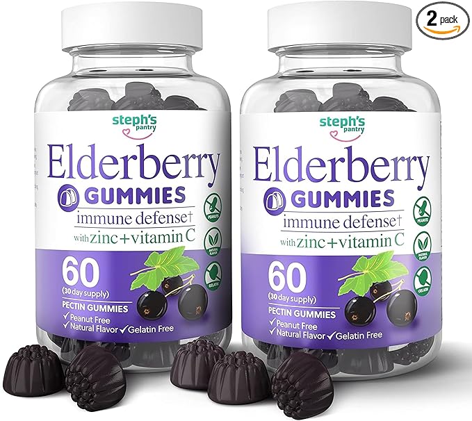 Elderberry Gummies with Vitamin C and Zinc - Immune Booster Elderberry Gummies For Adults and Kids - Vegan Natural Ingredients Defense Multivitamins with Antioxidant Support (120 Gummies)