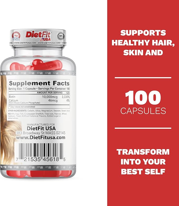 DIETFIT | Biotin 100 Capsules | Radiant Hair, Skin, and Nails Formula | Energizing Nutrient Blend | Advanced Beauty Support | Easy Daily Use | Fitness Supplements | Fitness Solution