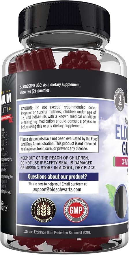 Elderberry Gummies with Zinc and Vitamin C for Adults & Kids - Natural Immune Support - Black Sambucus Elderberries - Powerful Multiminerals Supplement - Gluten-Free, Non-GMO, Vegan Friendly, 60ct