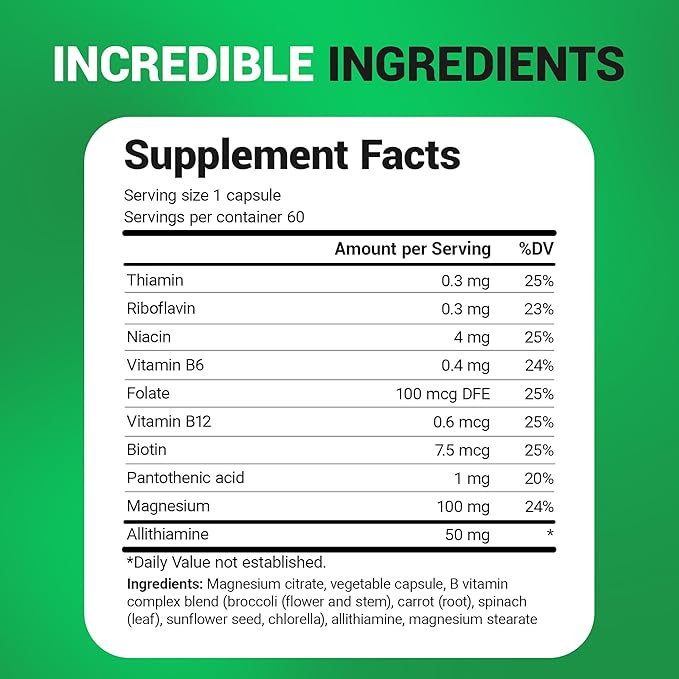 Dr. Berg Natural Vitamin B1 B6 B12 Complex - Allithiamine Vitamin B1 Supplement with 8 Essential Vitamin B Complex for Men & Women Including Thiamin, Niacin, Folate, Magnesium & More - 60 Capsules