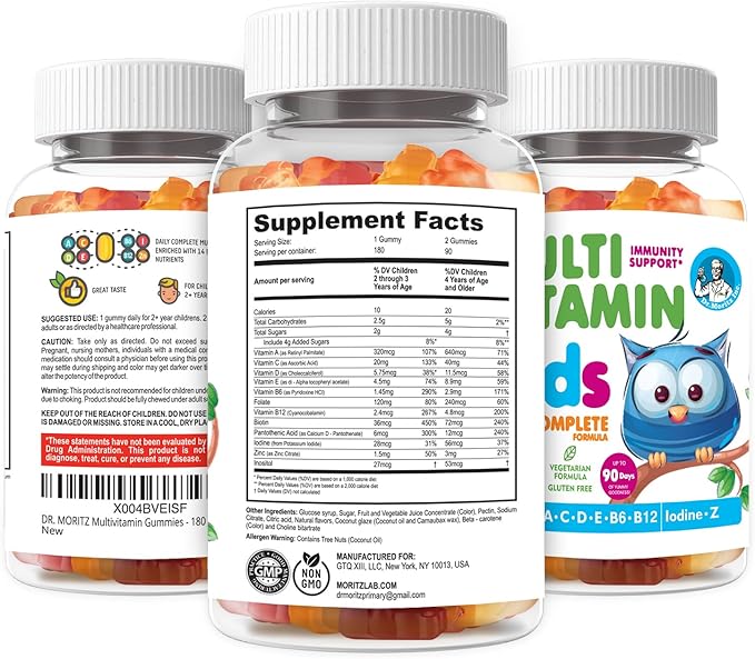 DR. MORITZ Kids Multivitamin Gummies - with Kids Vitamins A C D E B6 B12 Zinc & More- Complete Daily Support- Vegetarian & Non-GMO Multivitamins for Children (180 Count)