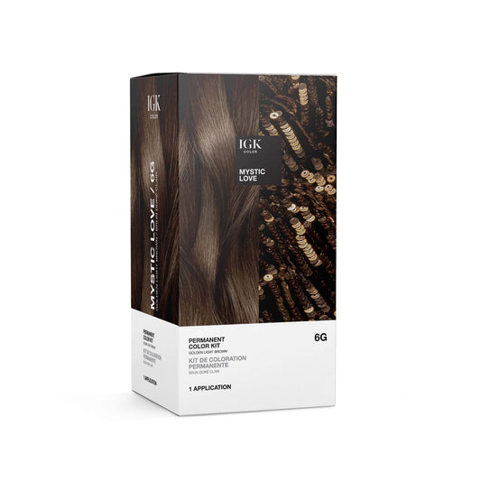 IGK Permanent Hair Color Kit | 6G Mystic Love- Golden Light Brown | 100% Gray Color Coverage + Strengthen + Shine | Ammonia Free