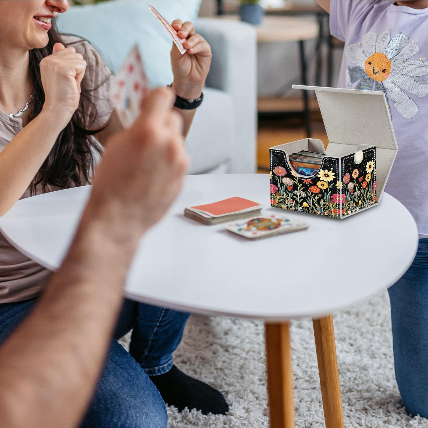 Card Deck Box for MTG Cards,100+ Single Sleeved Cards Trading Card Deck Case,Strong Magnet Magic Gathering Deck Box,PU Leather Trading Card Storage Box for TCG,CCG,MTG Cards,Moon Stars Sky Flower