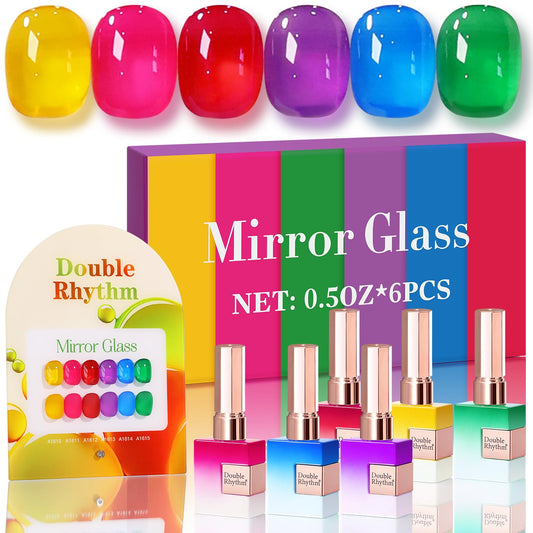 Double Rhythm 6 Pcs 15 ML Gel Polish Set Same Color Same Bottle Soak Off Gel Polish Kit Nail Art Manicure Salon DIY at Home for Women (Jelly Yellow Pink Red Purple Blue-T6-25)