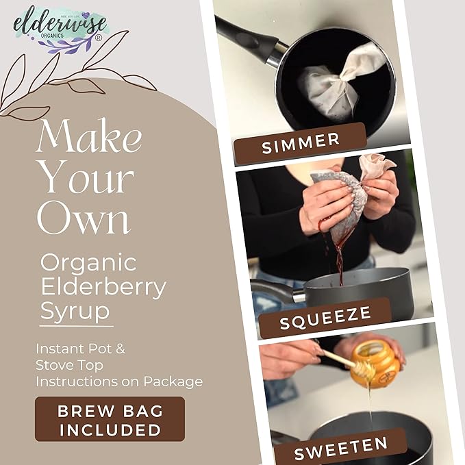 Elderwise Organic Elderberry Syrup Kit - Easy to Use, DIY Elderberry Syrup Making Kit with Elderberries ,Rosehips, Ginger, Echinacea, Cinnamon, and Cloves, Makes 32oz of Syrup, Brewing Bag Included