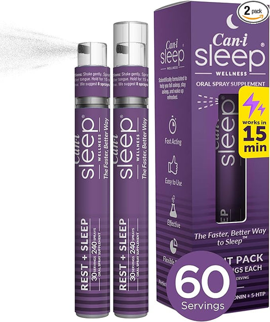 Can I Sleep Fast-Acting Vitamin Spray, Natural Sleep Support Advanced Formulation, Melatonin, 5-HTP, and GABA. Sublingual Dream Water Sleep Spray (2 Pack - 60 Servings) by Can-i Wellness