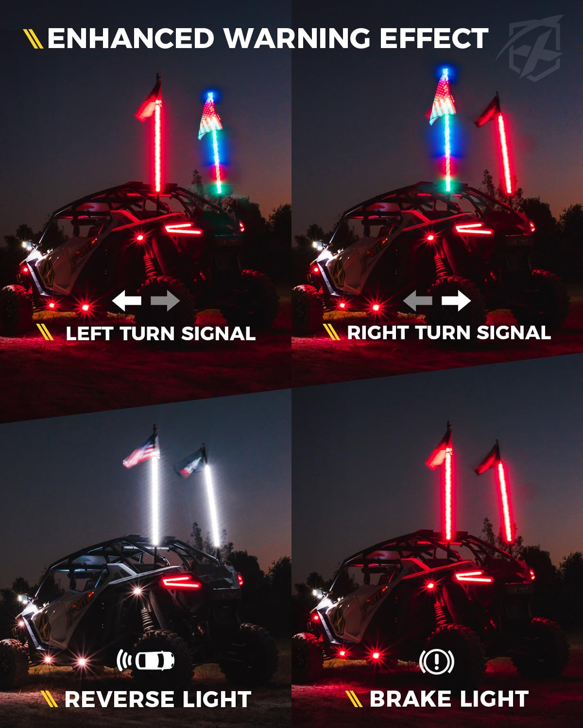 Xprite 2PC 5FT LED Whip Lights and 6 Pods RGB Rock Lights Kit w/Bluetooth App & Remote Control, Wide Angle Rock Light for Trucks and Spiral LED Light Whips for Side by Side w/Stop/Signal/Reverse Mode