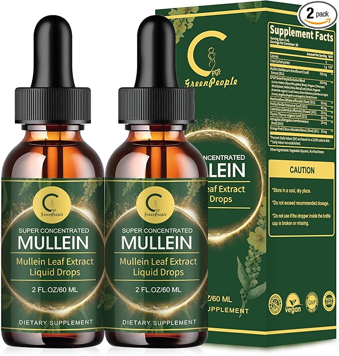 (2 Pack) Mullein Drops for Lungs - High Potency Mullein Leaf Extract for Lung Detox & Cleanse, Support for Respiratory, Immune, Digestive System, Natural Mullein Liquid Tincture, Non-GMO, 4 FL OZ