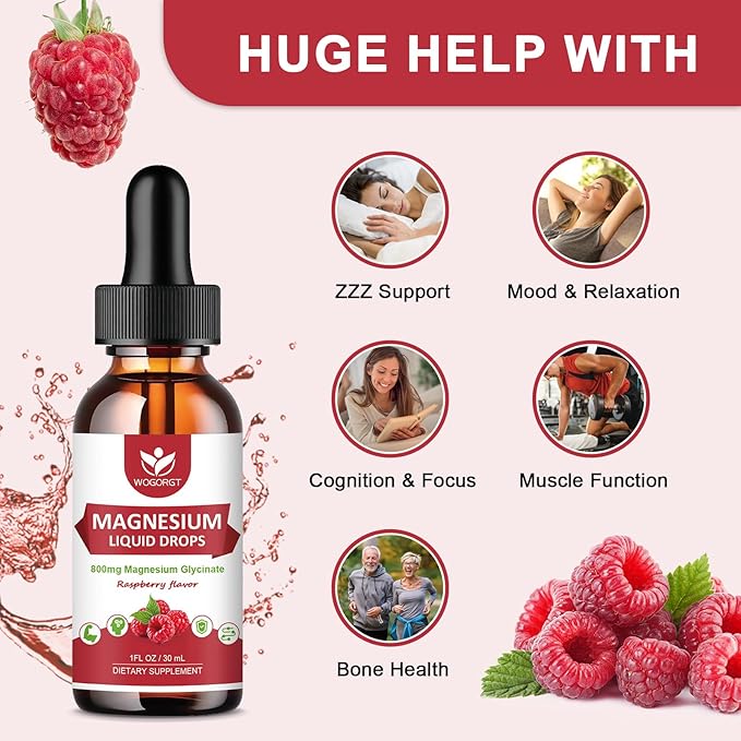 (2 Pack) Magnesium Glycinate Liquid Drops with Citrate & Taurate - High Absorption 1000mg Liquid Magnesium Complex with D3, GABA, L-theanine for Cognition, Muscle & Focus, Raspberry Flavor - 30mL