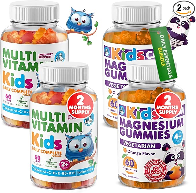 DR. MORITZ Kids Magnesium Gummies Orange Flavor (120 Count) and Kids Multivitamin Gummies (120 Count) - Relaxation & Health Support - Non-GMO, Vegetarian Toddler Vitamins