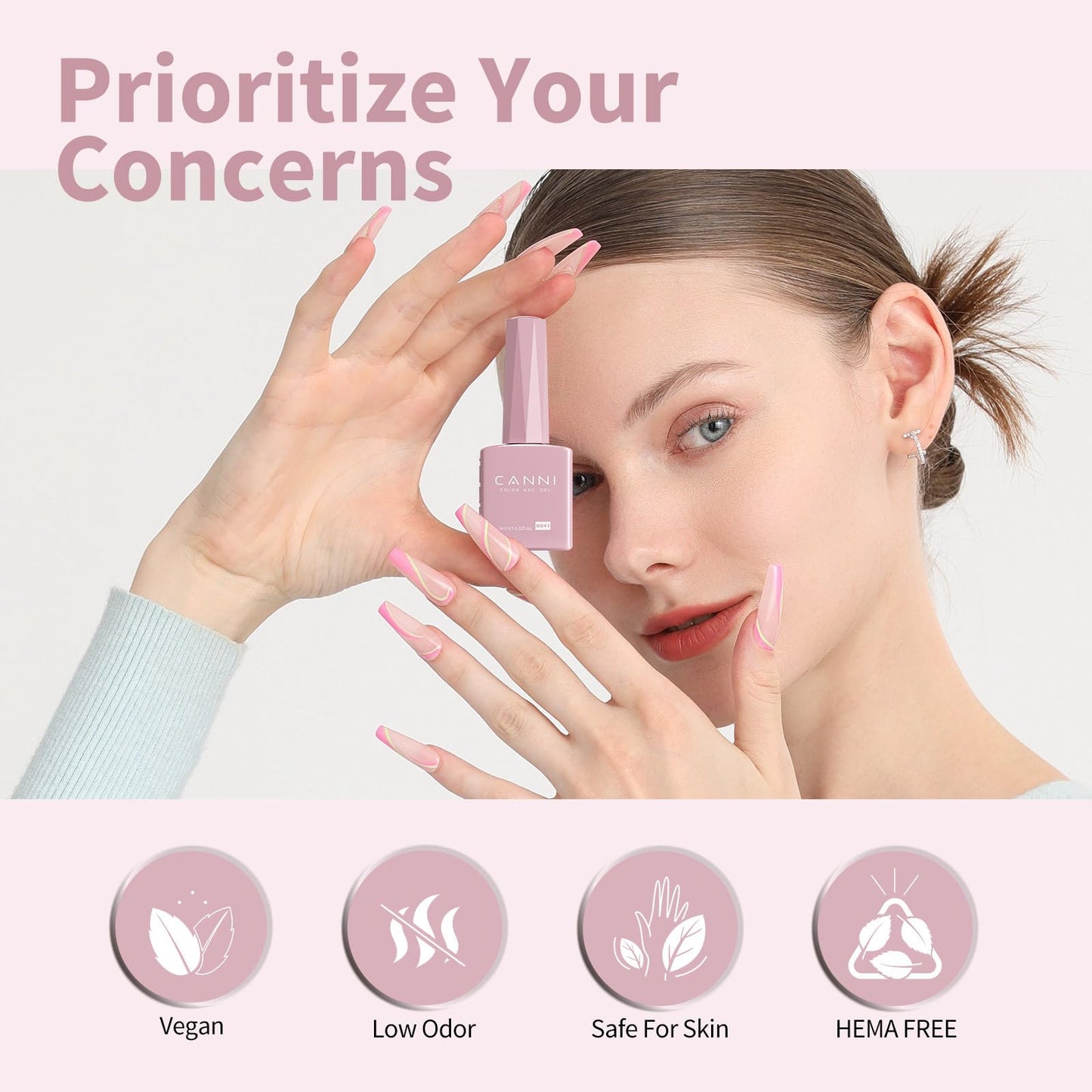 CANNI Baby Pink Gel Nail Polish, 1Pcs Light Pink Gel Polish Soft Pale Pink Color Pastel Nail Polish Gel High Gloss Soak Off U V Gel Nail French Nail Manicure Salon DIY