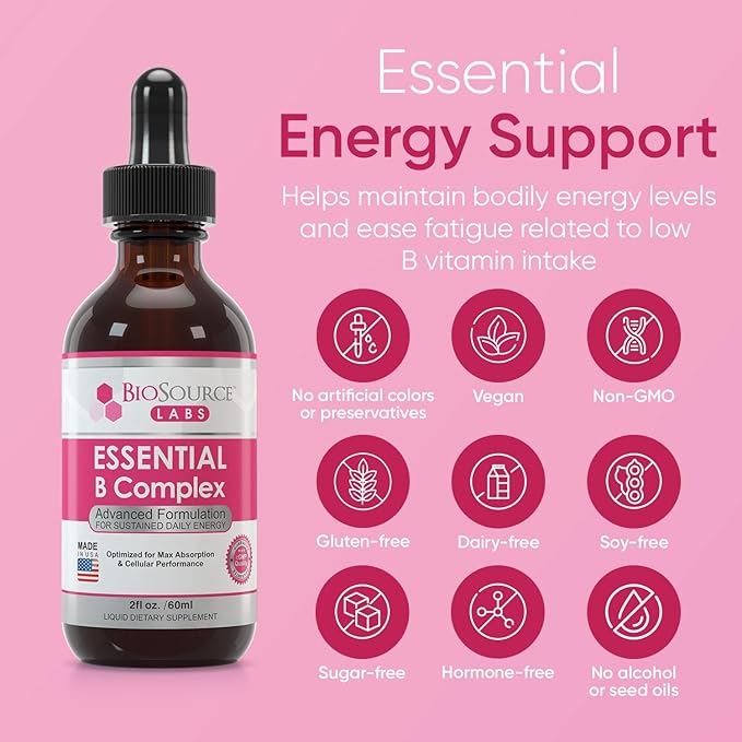 Essential B Complex - Daily Vegan Vitamin B-Complex Sublingual Liquid Drops w/Methyl B12 (2oz / 60ml Bottle) - 60-Day Supply