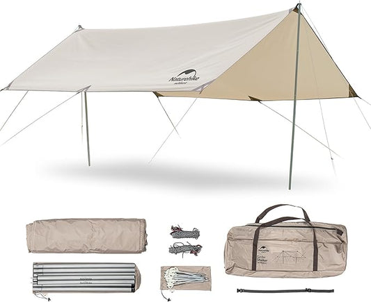 Naturehike Camping Tent Tarp,Camping Awning with Poles,Tent Canopy Rain Fly, Camping Sun Shelter for 8-10 Person Camping, Party, Picnic, Family Camping