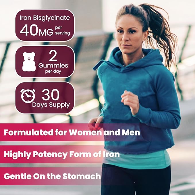 (2 Pack) Iron Gummies Supplement for Women & Men, Iron Supplements for Anemia with Vitamin C, B12, Folate-Blood Builder & Energy Support for Iron Deficiency - Grape Flavor, Vegan, 120 Gummies