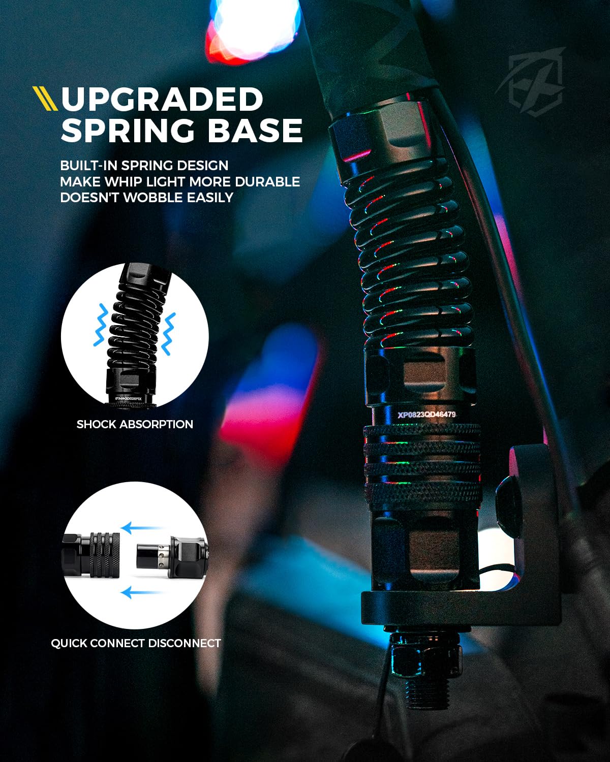 Xprite 2PC 5FT LED Whip Lights and 6 Pods RGB Rock Lights Kit w/Bluetooth App & Remote Control, Wide Angle Rock Light for Trucks and Spiral LED Light Whips for Side by Side w/Stop/Signal/Reverse Mode