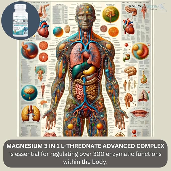 (120 Capsules), 2,253mg Per Serving, Providing 420mg Elemental Magnesium, L-Threonate, Bisglycinate Chelate, Malate, from Kappa Nutrition.