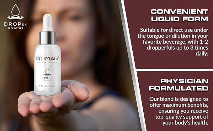 Drop Rx Intimacy by Dr. Nicole Saphier – Organic Maca Root, Ginkgo Biloba & Tribulus Terrestris, Liquid Supplement for Support, Non-GMO, Vegan, Gluten-Free, Kosher, Made in USA (2 Fl Oz)