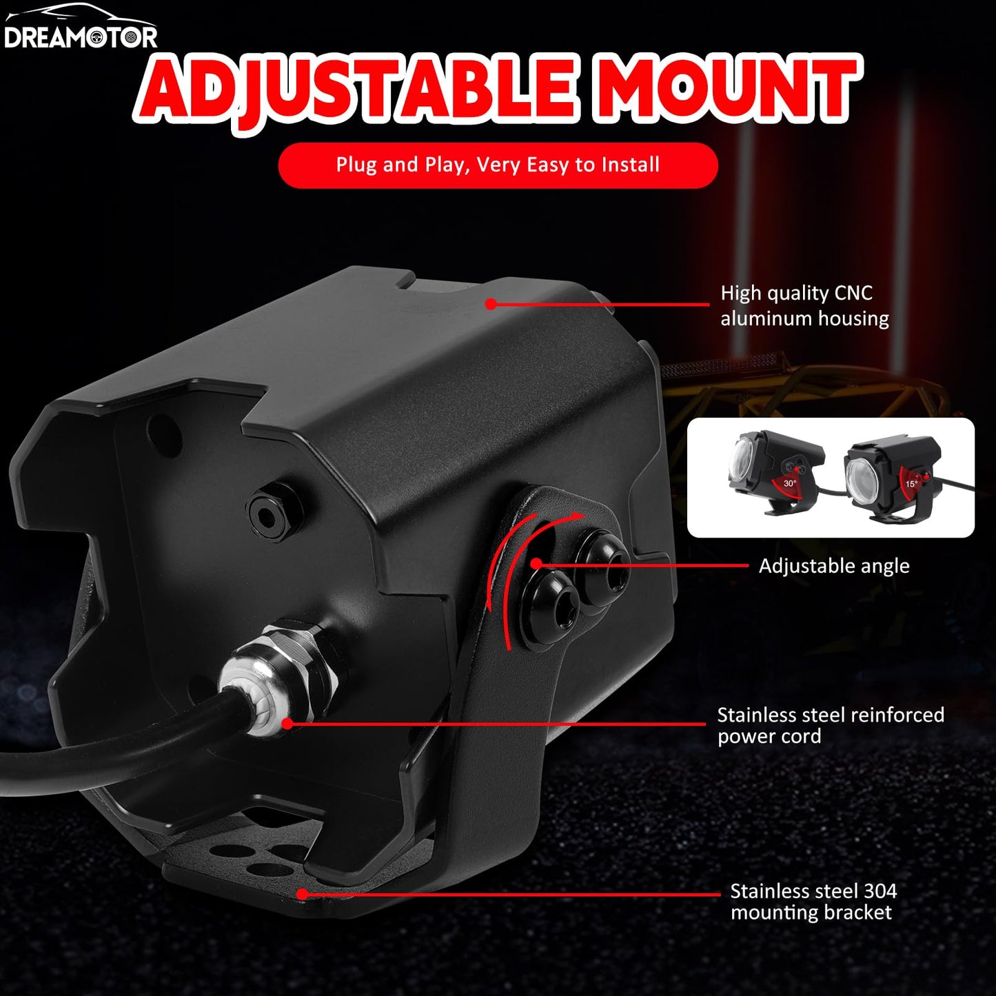 DREAMOTOR Whipless LED Whip Lights, 2PCS RGBW Spot Beam Pod Whip Light Kit with Switch & Remote, 4 Color Alien Lights for SXS for Side by Side Compatible with Polaris RZR Can-Am Maverick X3 UTV ATV