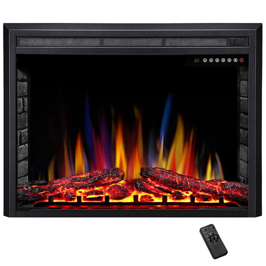 Electric 39" Electric Fireplace Insert, Adjustable 5 Flame Colors, 12 Log Colors, 5 Flame Speeds and Brightness, Remote Control, Timer, Adjustable Temperature from 50°F to 99°F, 750W/1500W (39"X27")