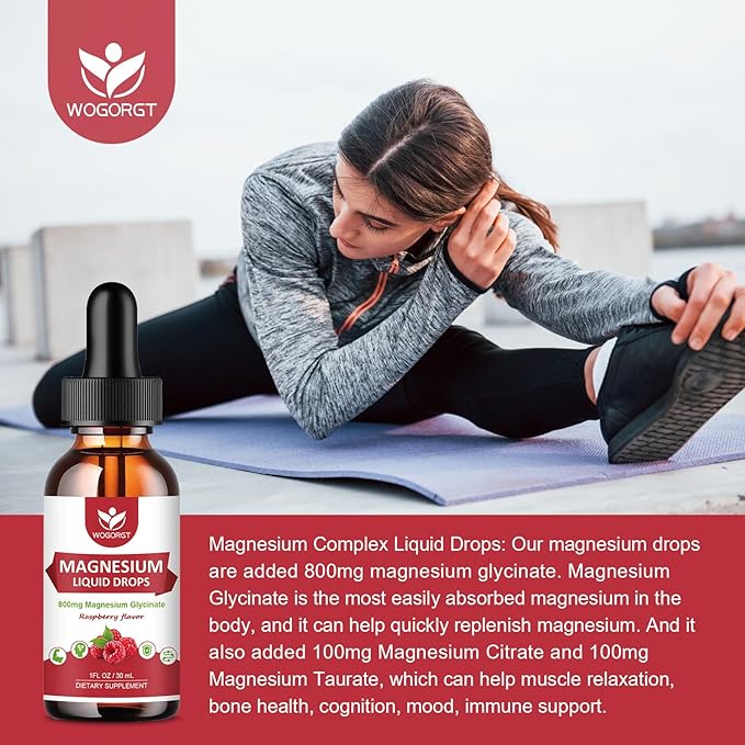 (2 Pack) Magnesium Glycinate Liquid Drops with Citrate & Taurate - High Absorption 1000mg Liquid Magnesium Complex with D3, GABA, L-theanine for Cognition, Muscle & Focus, Raspberry Flavor - 30mL