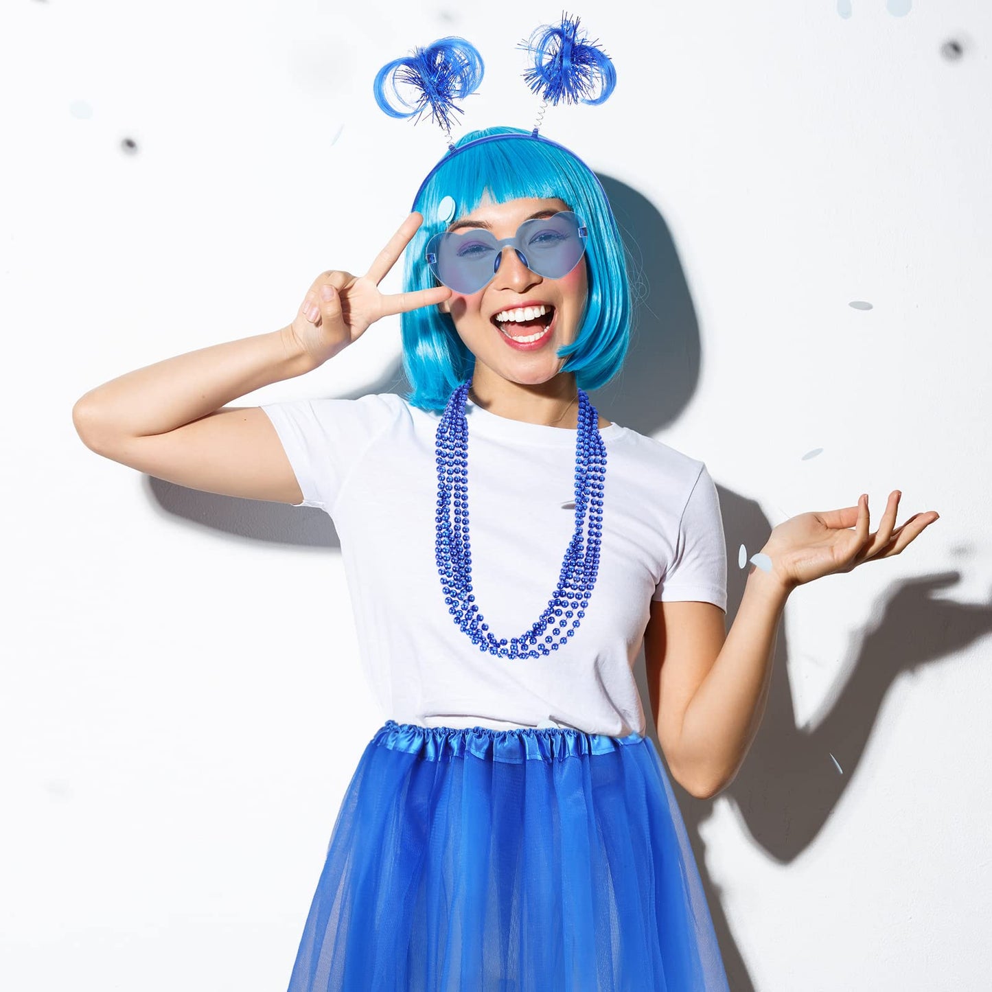 Canlierr Tutu Costume Accessory Set Red White Blue Women's Layered Tulle Skirts Pom Pom Headband Heart Sunglasses Necklaces(Large,Blue)