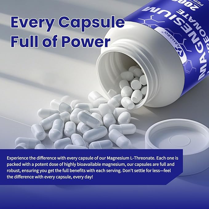 (2 Pack) Magnesium L-Threonate 120 Capsules - 2000 mg Magnesium Threonate - High Absorption Magnesium Supplements for Sleep, Cognition and Energy Support - Non-GMO, Gluten Free, Vegetarian