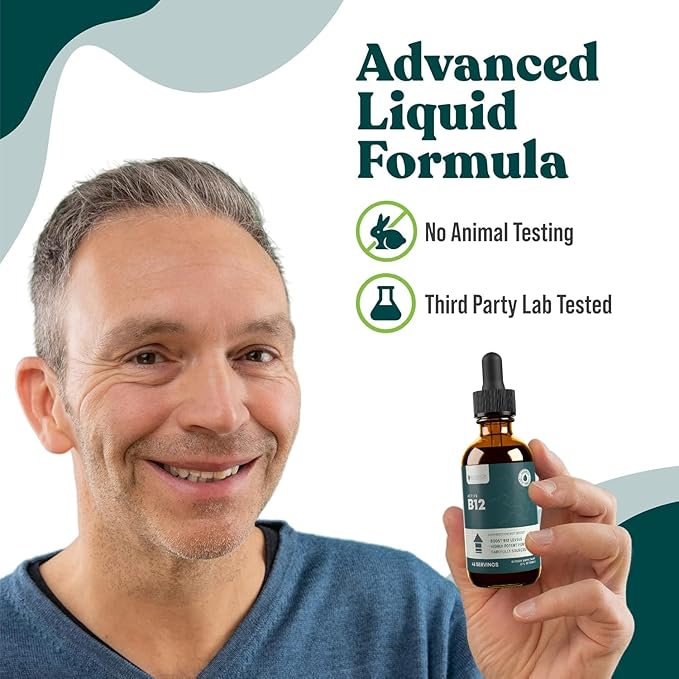 Essential B-12 Liquid B12, Supports Energy and a Healthy Nervous System - Convenient Liquid Dropper Absorbs Fast & Tastes Great