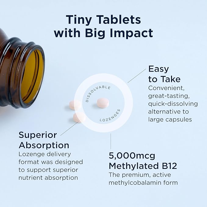 Designs for Health Vitamin B12 Lozenges - B12 Vitamins 5000 mcg Methylcobalamin - Vitamin B12 Supplements - Vegan + Non GMO, Natural Berry Flavor (60 Quick Dissolve Lozenges)