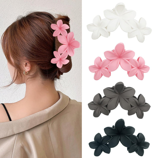 Large Flower Hair Clips for Women, Flower Hair Claw Clips for Thick Hair, Nonslip Hawaiian Hair clips, Cute Jaw Clips, Hair Accessories (white, pink, grey, black)