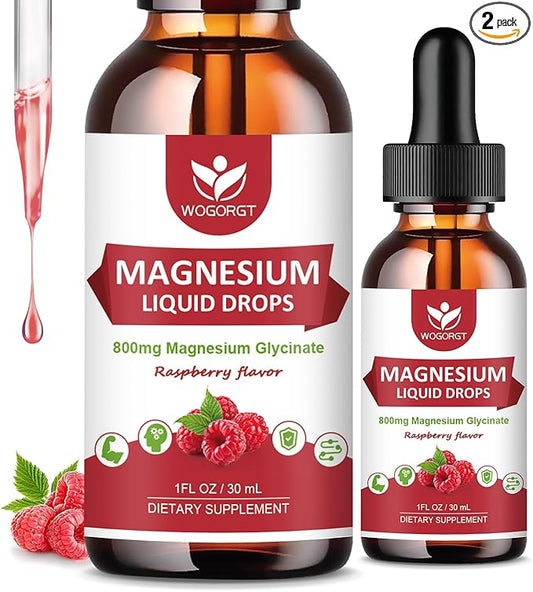(2 Pack) Magnesium Glycinate Liquid Drops with Citrate & Taurate - High Absorption 1000mg Liquid Magnesium Complex with D3, GABA, L-theanine for Cognition, Muscle & Focus, Raspberry Flavor - 30mL