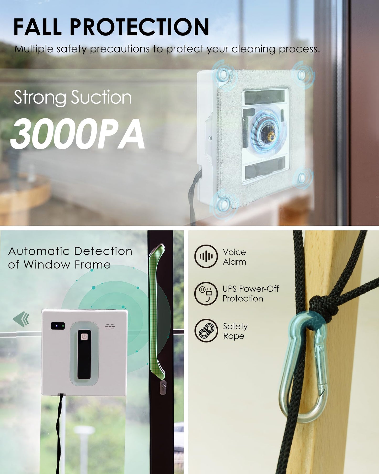 Yoolax Window Cleaning Robot, Automatic Window Cleaner Robot with Dual Water Spray, 3000Pa Suction Power, Robotic Window Cleaner with App & Remote Control, White
