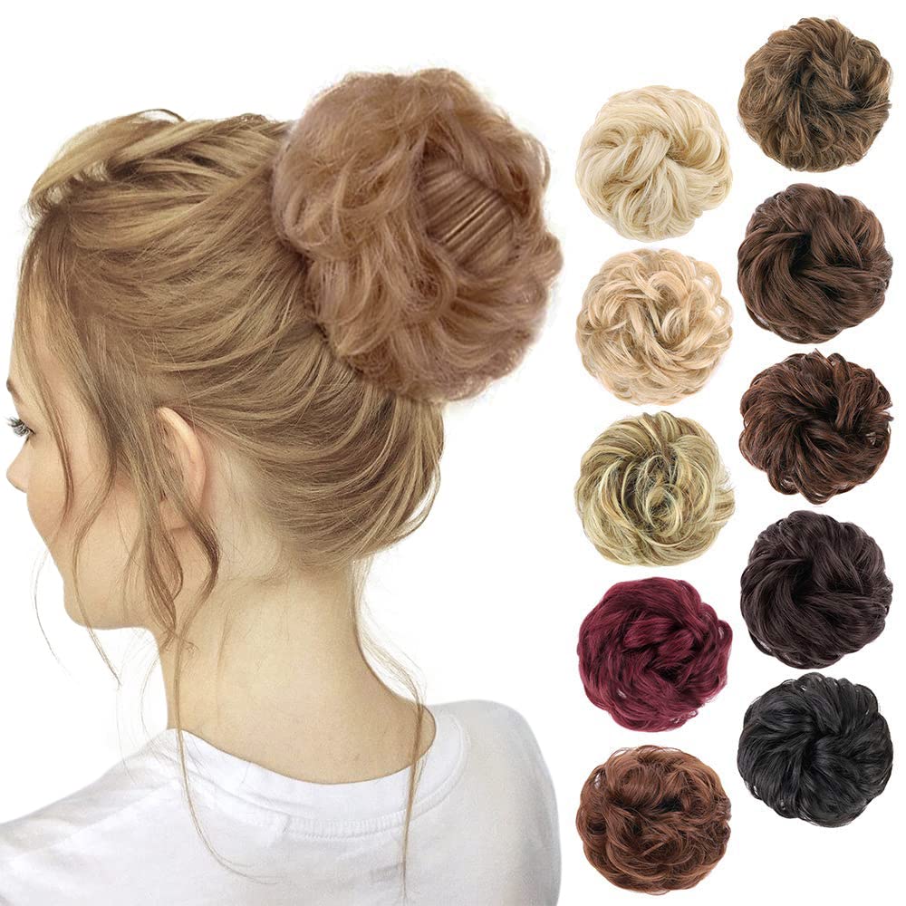 MORICA 1PCS Messy Hair Bun Hair Scrunchies Extension Curly Wavy Messy Bun Hair Synthetic Chignon Hairpieces for Women(24(Natural Blonde##))