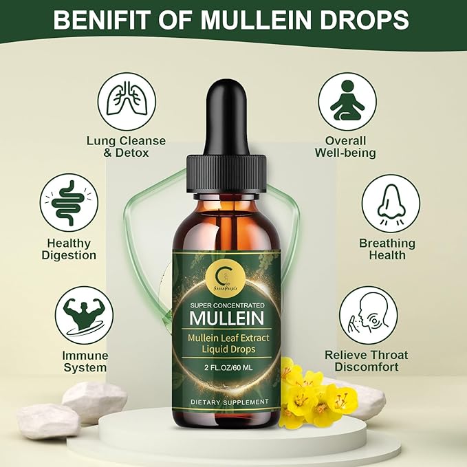 (2 Pack) Mullein Drops for Lungs - High Potency Mullein Leaf Extract for Lung Detox & Cleanse, Support for Respiratory, Immune, Digestive System, Natural Mullein Liquid Tincture, Non-GMO, 4 FL OZ