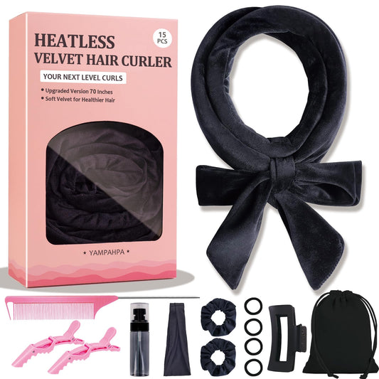 Yampahpa Heatless Curling Rod Headband, 70" Long, Soft Velour Hair Curlers for Medium Long Hair, Overnight Hair Rollers Set for Heatless Curls, Lazy Hair Curlers to Sleep In, 15 Pcs